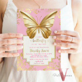 Invitación Rubor Pink Gold Butfly Baby Shower
