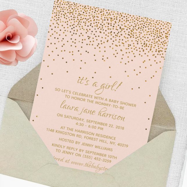 Invitación Rubor Pink & Gold Confetti Chica (Subido por el creador)