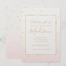 Invitación Rubor Pink Gold Confetti Sparkle Ombre Cumpleaños