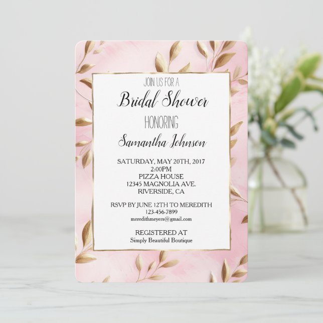 Invitación Rubor Pink Gold deja ducha de novia (Anverso de pie)