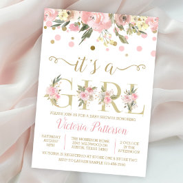 Invitación Rubor Pink Gold Es Un Baby Shower Chica
