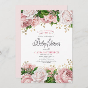 Invitación Rubor Pink Gold Flor Little Girl Baby Shower