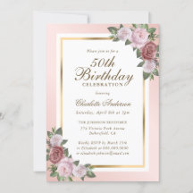 Rubor Pink Gold Floral 50 cumpleaños