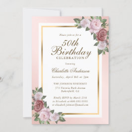 Invitación Rubor Pink Gold Floral 50 cumpleaños