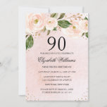 Invitación Rubor Pink Gold Floral 90 cumpleaños<br><div class="desc">Invitaciones florales más modernas en la Pequeña Tienda Bayleigh!</div>