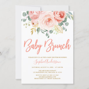 Invitación Rubor Pink Gold Floral Baby Brunch Baby Shower