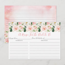 Invitación Rubor Pink Gold Floral Bridal Shower Receta de rec