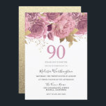 Invitación Rubor Pink Gold Flowers 90th Birthday Party<br><div class="desc">Invitación a la fiesta de cumpleaños 90 de las flores de oro rosadas de Rubor Consulte colección de coincidencias en Nest Store y Nest</div>