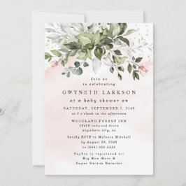 Invitación Rubor Pink Gold Greenery Dusty Blue Baby Shower