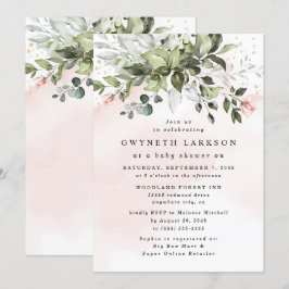 Invitación Rubor Pink Gold Greenery Dusty Blue Baby Shower