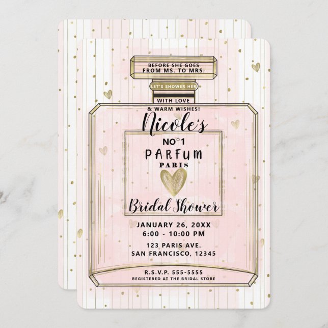 Invitación Rubor Pink & Gold Paris Parfum Bridal Shower (Anverso / Reverso)