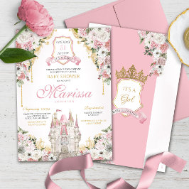 Invitación Rubor Pink Gold Royal Castle Princess Baby Shower