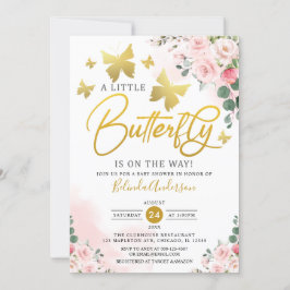 Invitación Rubor Pink Gold Un Pequeño Baby Shower De Mariposa