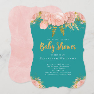 Invitación Rubor Pink Gold Verde azulado Flower Girl Baby Sho