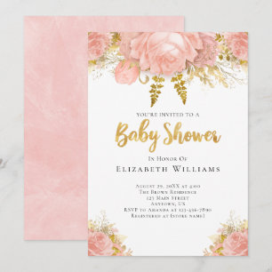 Invitación Rubor Pink Gold Watercolor Flower Girl Baby Shower