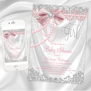 Invitación Rubor Pink Gray Diamond Pearl Baby Shower
