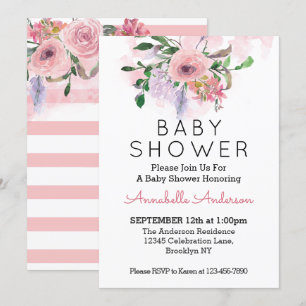 Invitación Rubor Pink Grey Rosa Floral Watercolor Baby Shower