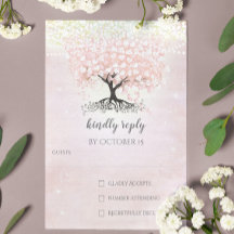 Rubor Pink Heart Leaf Tree Wedding RSVP