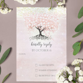 Invitación Rubor Pink Heart Leaf Tree Wedding RSVP