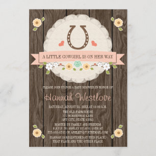 INVITACIÓN RUBOR PINK HORSESHOE WESTERN COWGJIRL BABY SHOWER