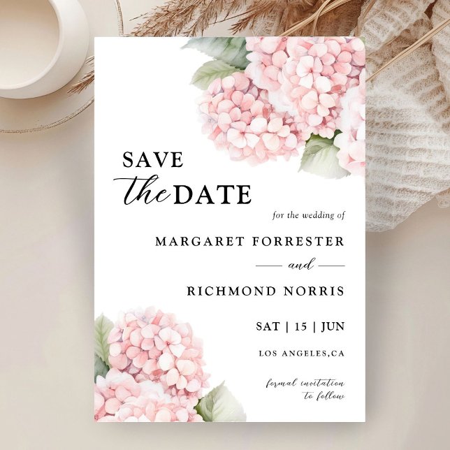 Invitación Rubor Pink Hydrangea Wedding Save The Date (Subido por el creador)