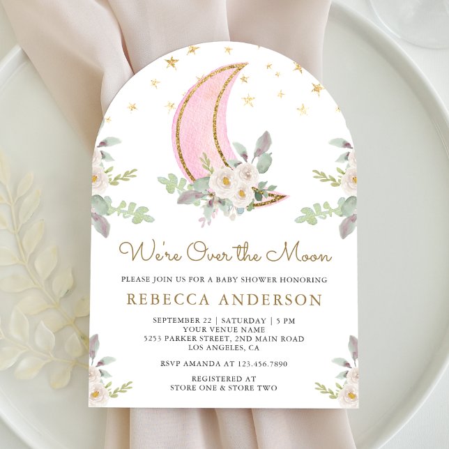 Invitación Rubor Pink Ivory Floral Moon Arch Baby Shower (Subido por el creador)