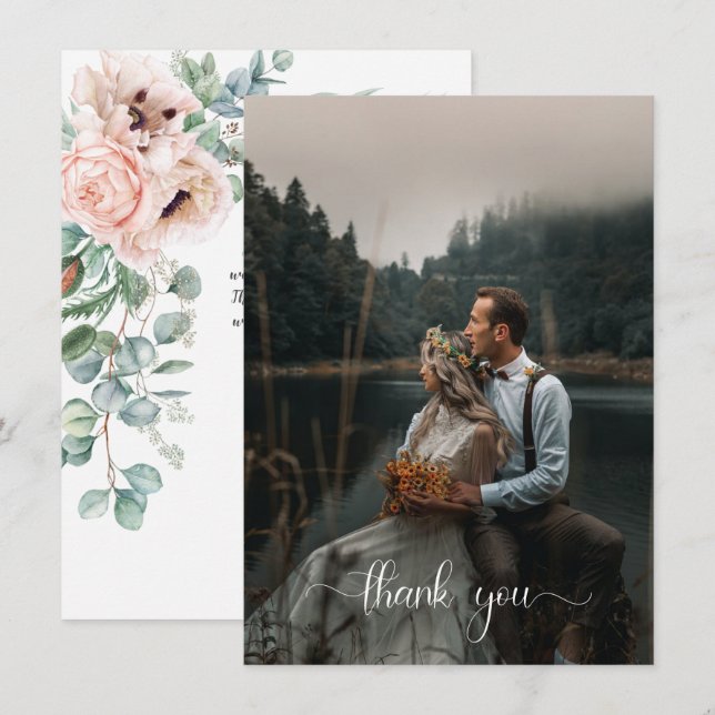 Invitación Rubor Pink Ivory Floral Photo (Anverso / Reverso)