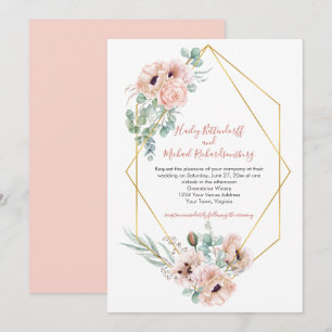 Invitación Rubor Pink Ivory Poppies Greeneration Gold Geometr