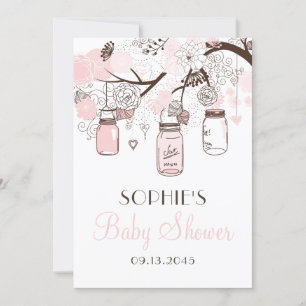 Invitación Rubor Pink Mason Jars and Flowers Baby Shower