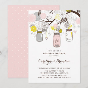 Invitación Rubor Pink Mason Jars Floral Couples Shower