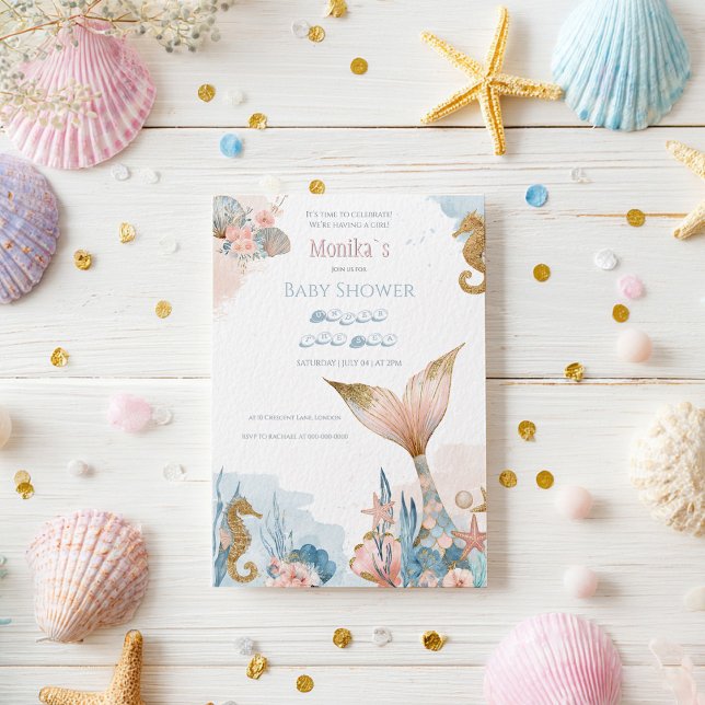 Invitación Rubor Pink Mermaid Tail Baby Shower (Subido por el creador)