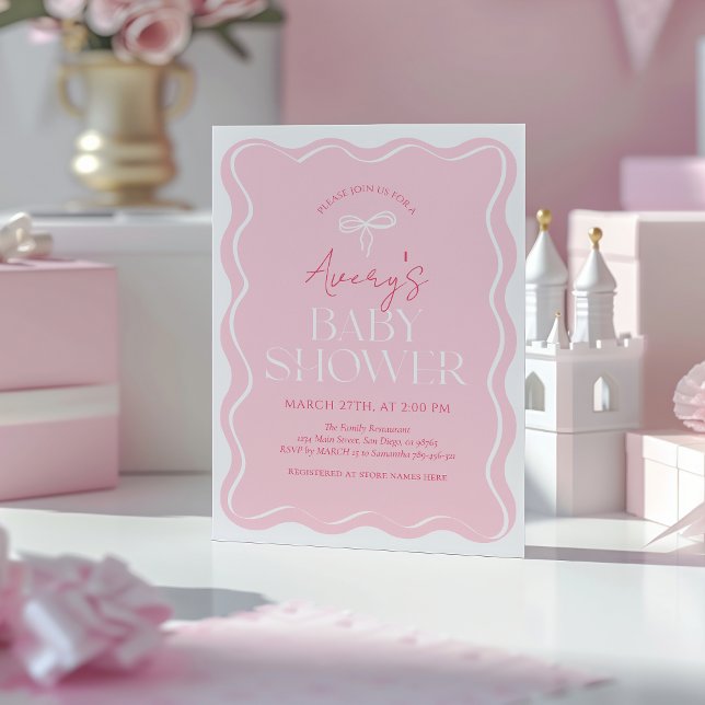 Invitación Rubor Pink Minimal Moderno Bow Girl Shower (Subido por el creador)