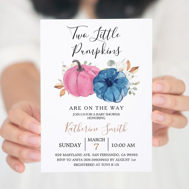 Invitación Rubor Pink & Navy Dos Pequeñas Calabaza Baby Showe (Subido por el creador)