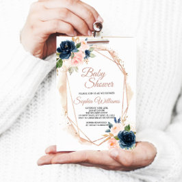 Invitación Rubor Pink, Navy & Gold Baby Shower