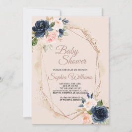 Invitación Rubor Pink, Navy & Gold Baby Shower