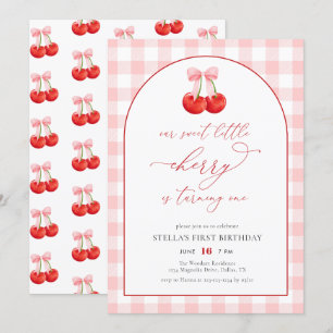 Invitación Rubor Pink Our Sweet Cherry Chica 1er cumpleaños