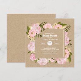 Invitación Rubor Pink Peonie Kraft Papel ducha de novia rústi