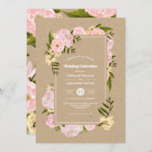Rubor Pink Peonies Kraft Boda ruso de papel