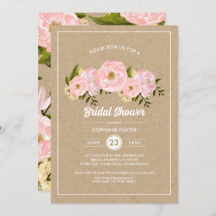 Invitación Rubor Pink Peonies Kraft Papel duchador de novias
