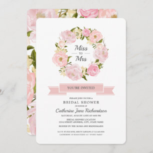 Invitación Rubor Pink Peonies Wreath British Shower