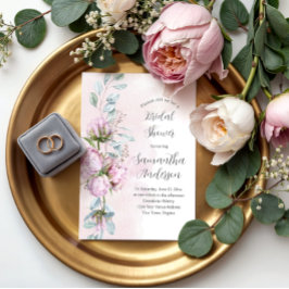 Invitación Rubor Pink Peonies y la ducha de novia verde
