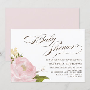 Invitación Rubor Pink Peony Baby Shower de color de agua romá
