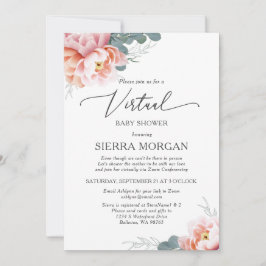 Invitación Rubor Pink Peony Floral Virtual Baby Shower
