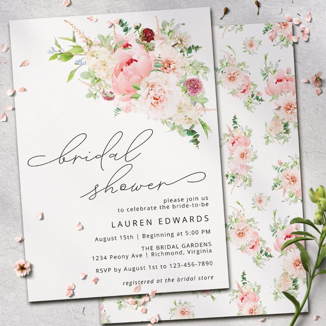 Invitación Rubor Pink Peony Garden | Moderna Ducha Bridal (Subido por el creador)