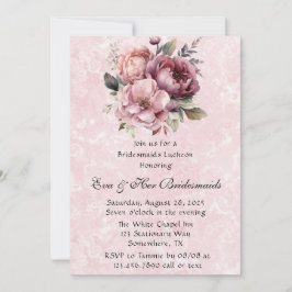 Invitación Rubor Pink Peony Marble Bridesmaids Luncheon