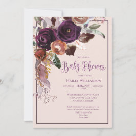 Invitación Rubor Pink, Plum and Gold Floral Baby Shower