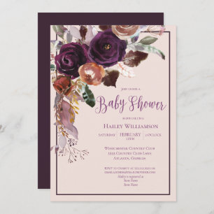 Invitación Rubor Pink, Plum and Gold Floral Baby Shower