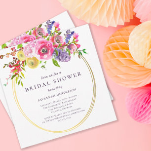 Invitación Rubor Pink Purple Yellow Floral Brillante Shower I
