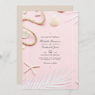 Invitación Rubor Pink QR Code RSVP Beach Wedding