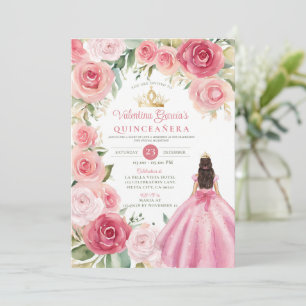 Invitación Rubor Pink Quinceañera 15 Anos Flores Gold